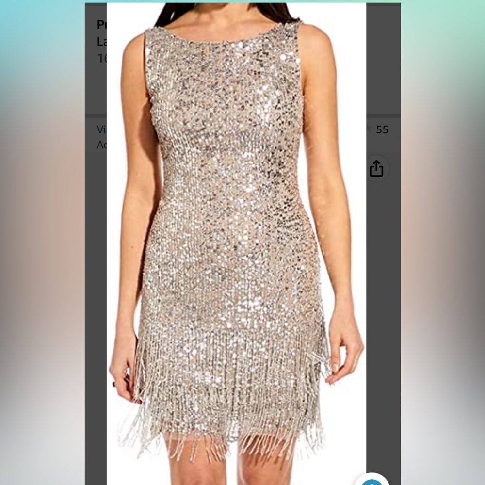Silver sequin and beaded short dress NWT